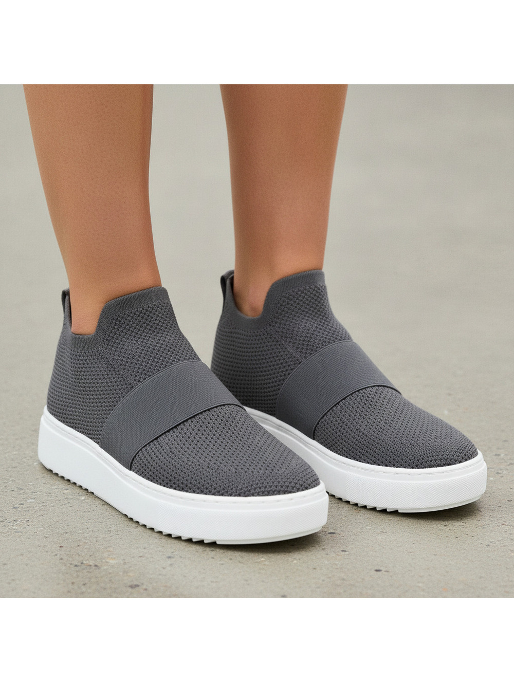 Eileen Fisher Pari Knit Platform Sneakers Graphite Gray Women's Size 5.5
